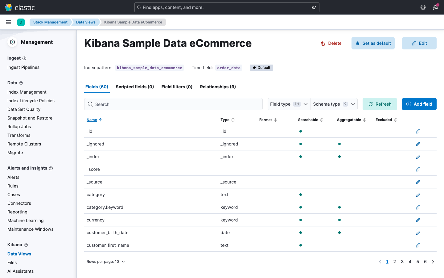 Data View - Feldliste