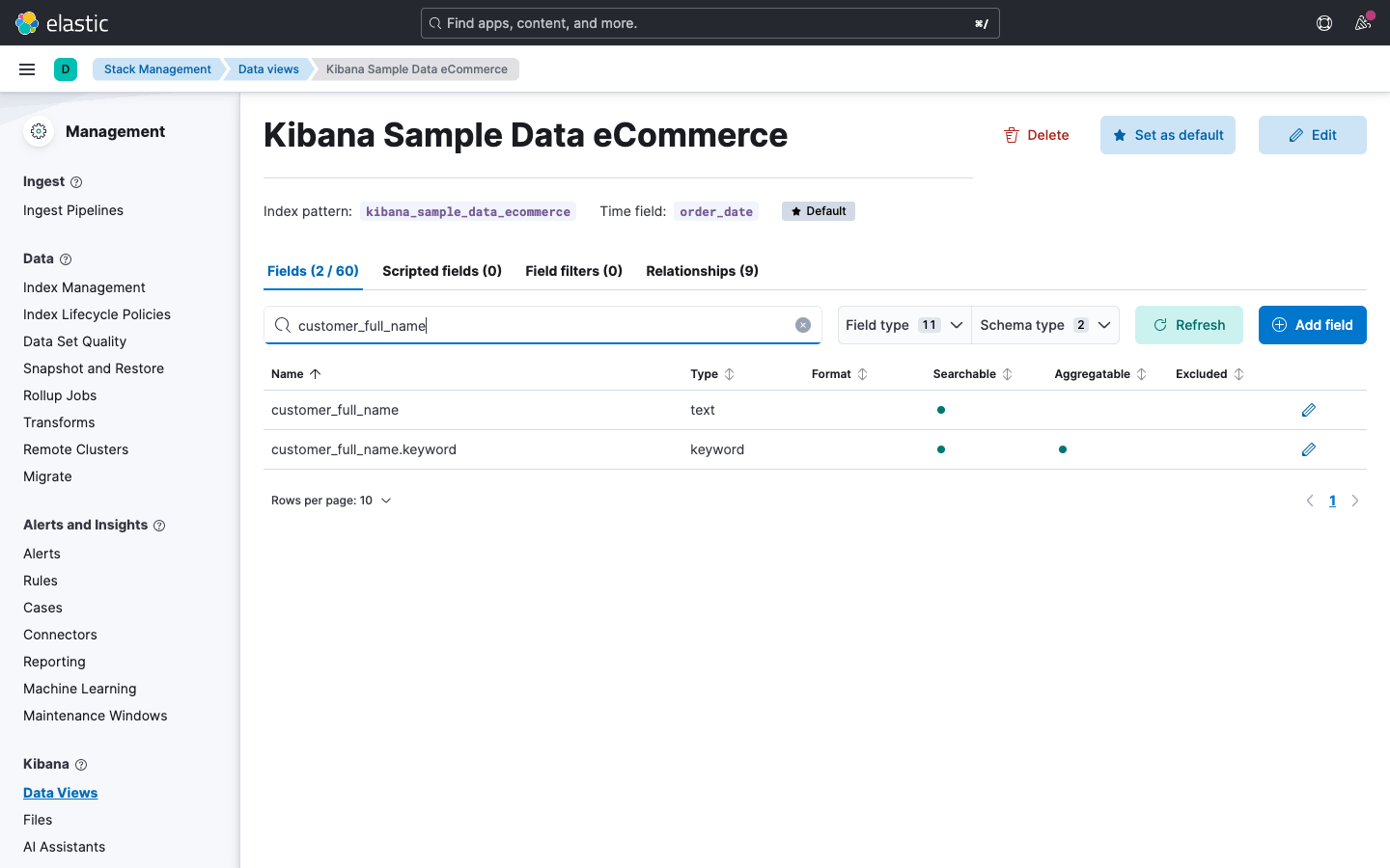 Data View - keyword vs. text