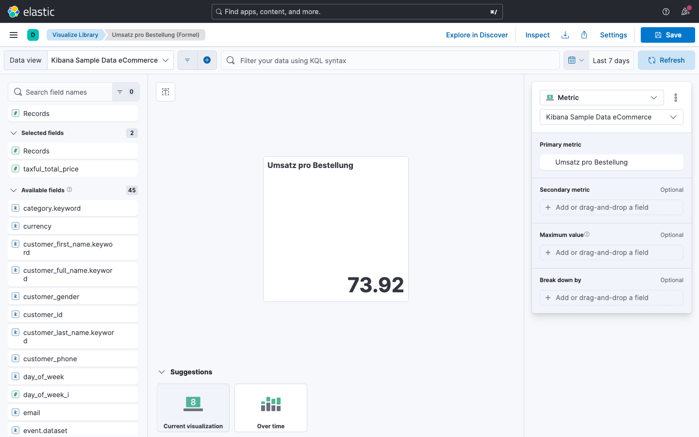 Formel -- Umsatz pro Bestellung