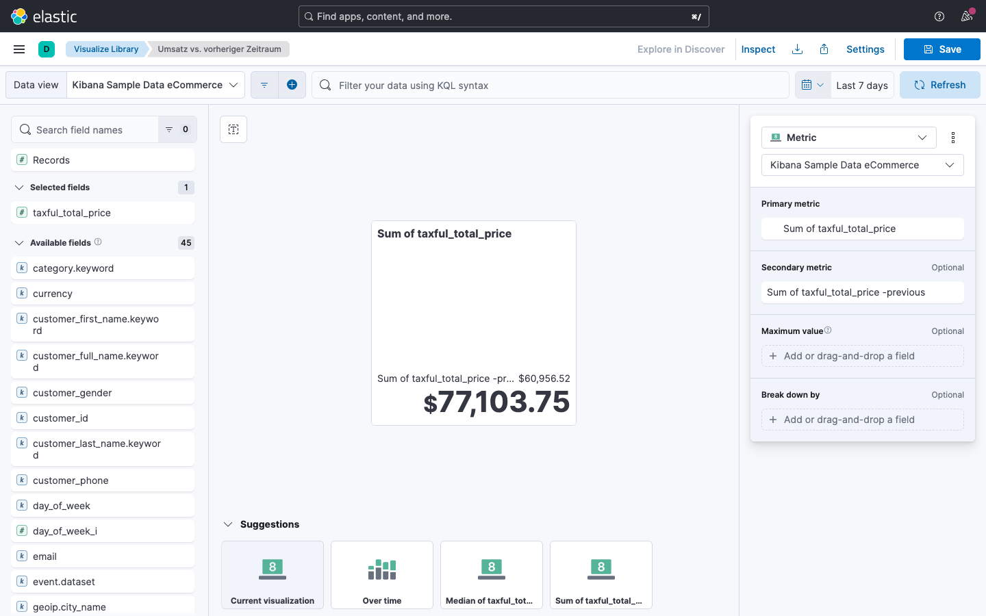 Metrik mit Time Shift -- Umsatz vs. Vorwoche